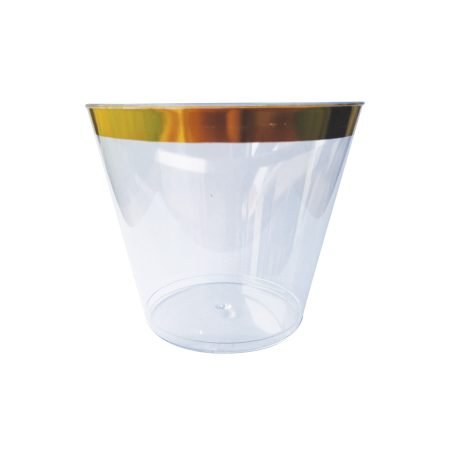 250mL Clear Hard Plastic Tumbler With Gold Rim