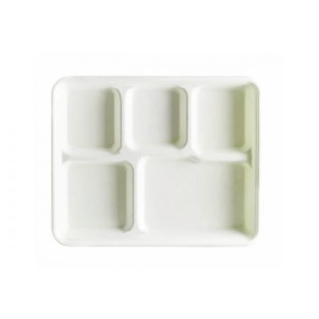 265mm x 215mm Sugar Cane 5-Compartment Plate Pk20