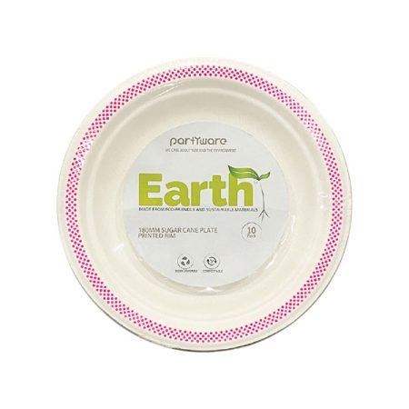 180mm Sugar Cane Plate Pink Rim