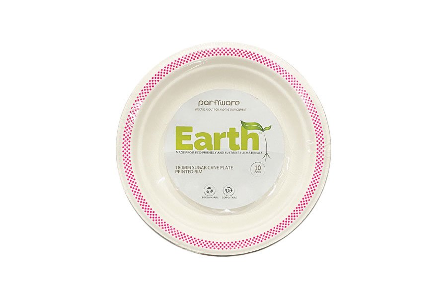 180mm Sugar Cane Plate Pink Rim