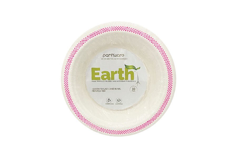 180mm Sugar Cane Bowl Pink Rim