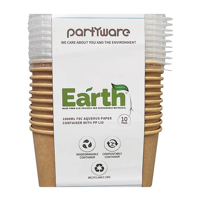 1000mL Rectangular Aqueous Disposable Container w/PP Lid Pk10