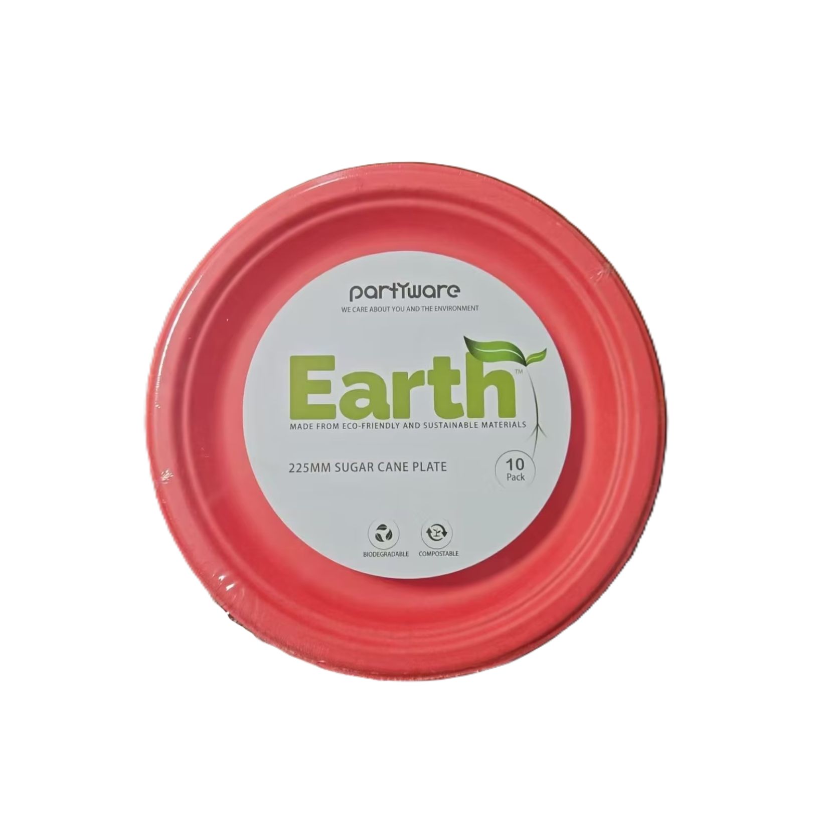 225mm Sugar Cane Plate Red Pk10