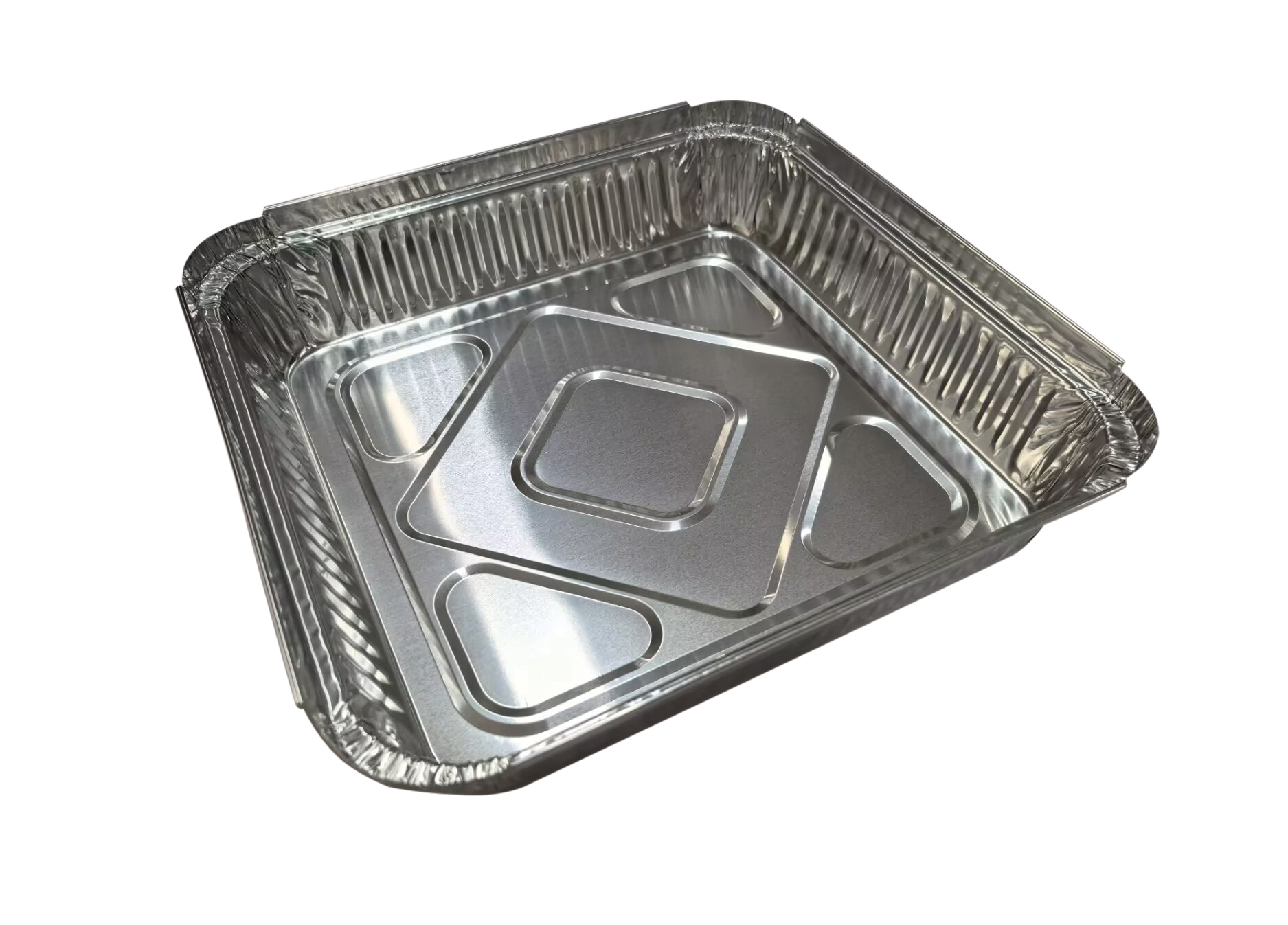 Square Foil Tray with Paper Lid Pk3. The dimensions are 230mm x 230mm x 50mm.