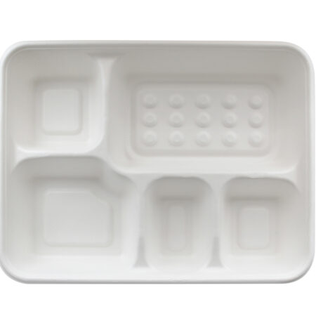 280mm x 220mm Sugar Cane 5-Compartment Plate Pk20