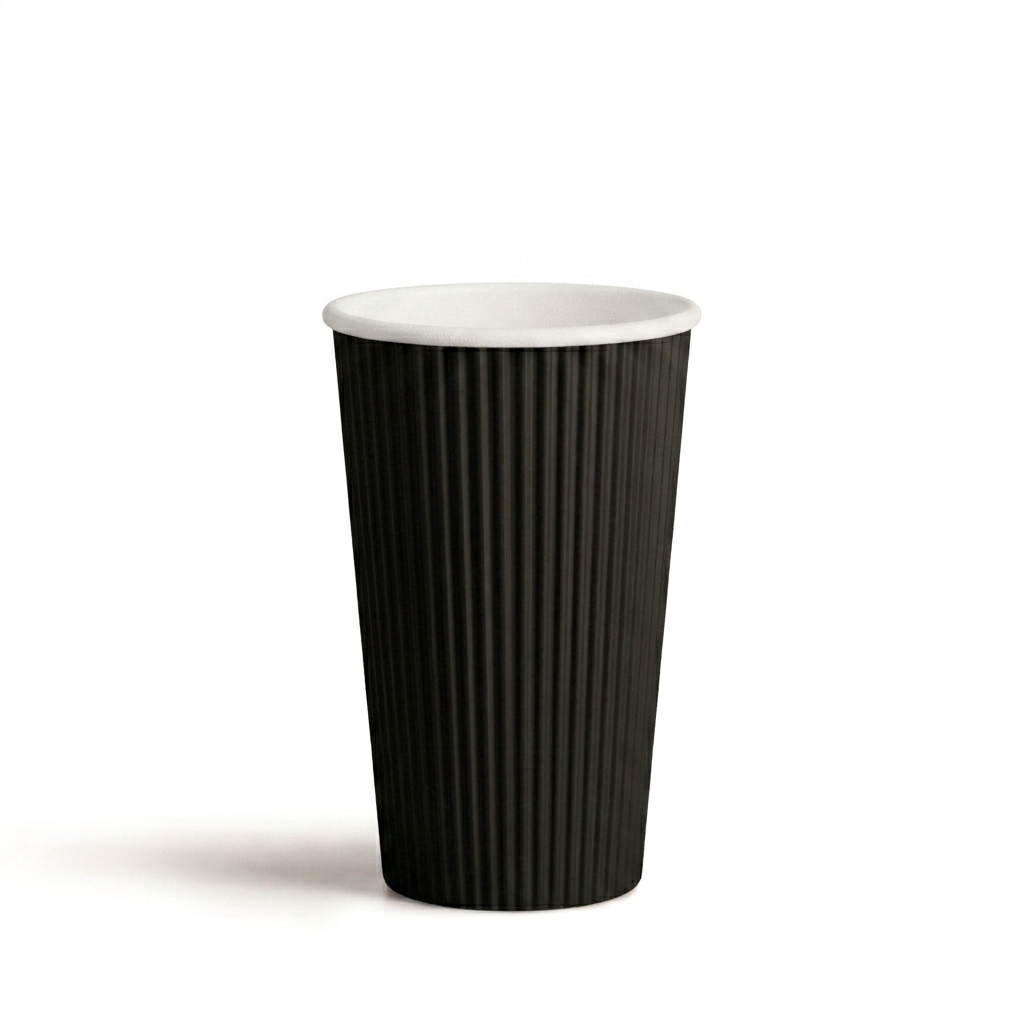 350mL/12oz FSC Aqueous Black Triple Wall Ripple Coffee Cup Pk25