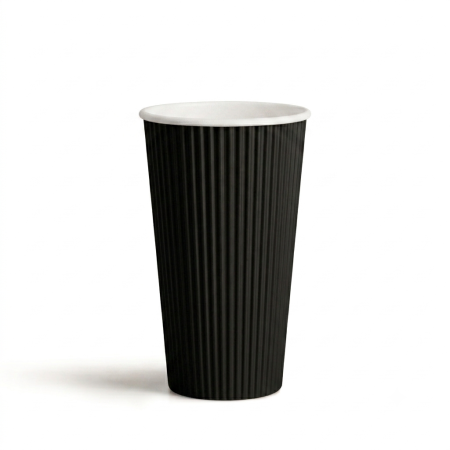 480mL/16oz Black Triple Wall Ripple Paper Coffee Cup Pk25
