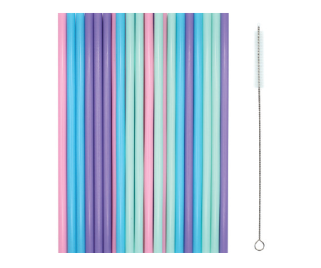 Reusable Straws Assorted Colours With Cleaning Brush Pk24