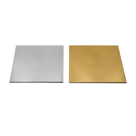 200mm FSC Cake Board Square Gold/Silv Pk3