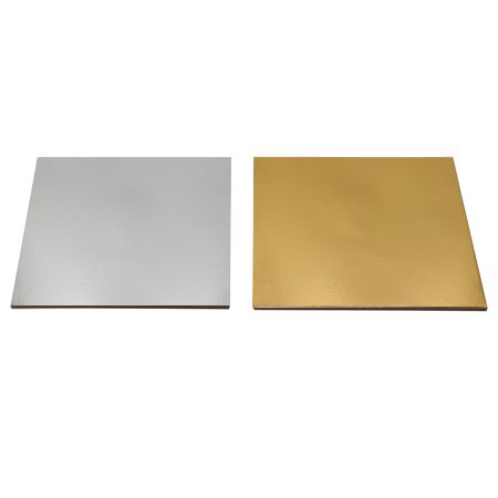250mm FSC Cake Board Square Gold/Silv Pk3