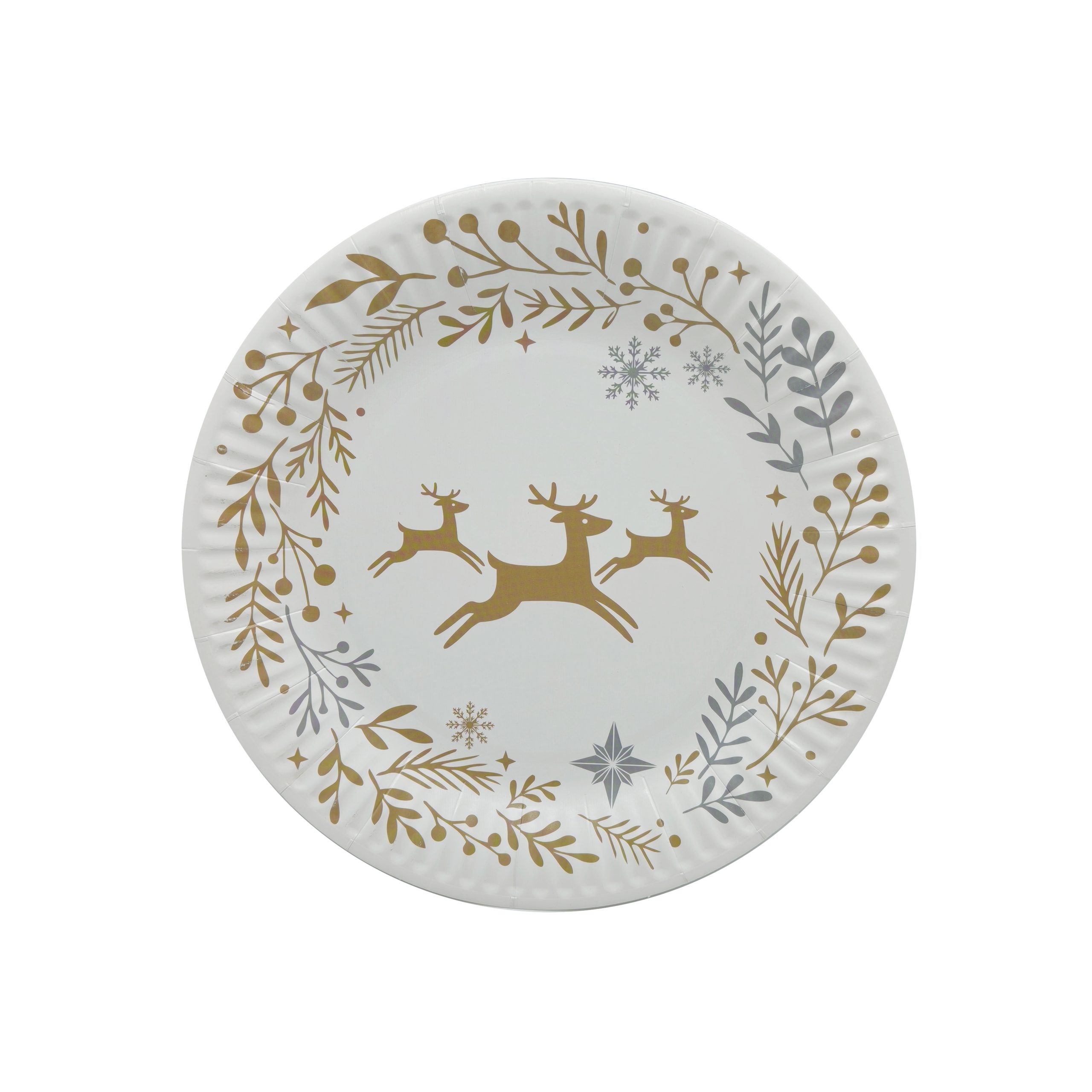 180mm FSC Snack Plate Xmas Gold/Silv Pk10